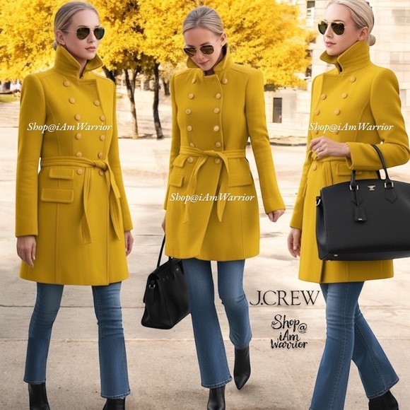 J.Crew goldenrod double breasted double cloth wool belted coat *shop@iamwarrior - Picture 5 of 15
